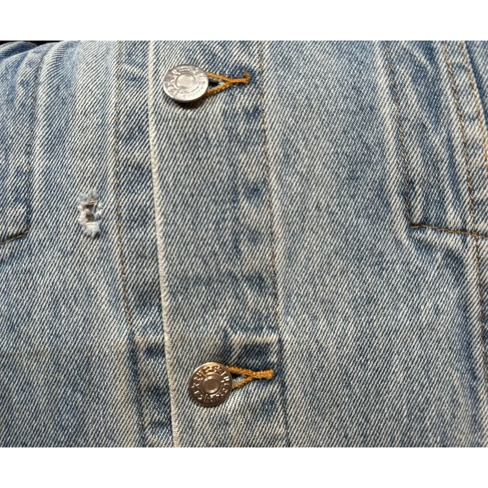 VTG ATSF Railroad Santa Fe Men's Train Denim Embossed Jean Jacket Med USA -2202